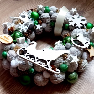 ADVENT IDEJÉN ezüst-zöld-fehér- karácsonyi dekoráció, karácsonyi kopogtató, ajtódísz,  koszorú  - karácsony - karácsonyi lakásdekoráció - karácsonyi ajtódíszek - Meska.hu