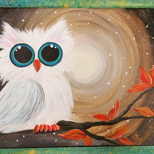 Baglyocska feszített vászon, 30�40 cm - Meska.hu