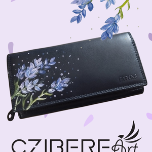 Kézzel festett bőr pénztárca-levendula, Táska & Tok, Pénztárca & Más tok, Pénztárca, Női pénztárca, Festészet, Festett tárgyak, MESKA