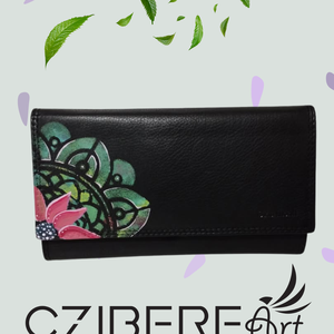 Kézzel festett bőr pénztárca-virág - táska & tok - pénztárca & más tok - pénztárca - női pénztárca - Meska.hu