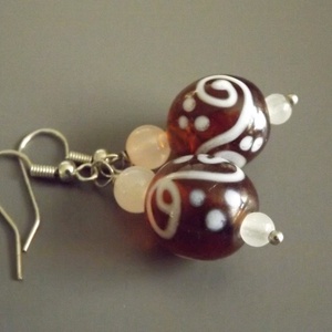 Kávé tejszínnel üveggyöngy fülbevaló, nőknek, lányoknak, nőies, ünnepi, vicces, ajándék, karácsony - ékszer - fülbevaló - lógó fülbevaló - Meska.hu