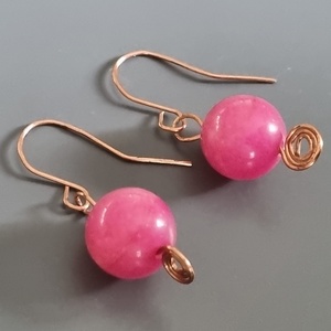Pink fülbevaló, réz, ásvány, szín, gyöngy, ajándék, divat, karácsony, meska, Ékszer, Fülbevaló, Lógó fülbevaló, Ékszerkészítés, Fémmegmunkálás, MESKA