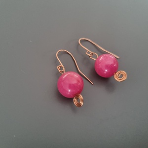Pink fülbevaló, réz, ásvány, szín, gyöngy, ajándék, divat, karácsony, meska - ékszer - fülbevaló - lógó fülbevaló - Meska.hu