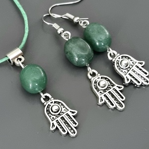 Védelmező Fatima aventurin gyöngyös szett, karkötő, nyaklánc,l fülbevaló, ajándék, nőnek, lánynak - Meska.hu