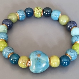 Kerámia és ásvány karkötő, gyöngy, kerámia, ősz, dekoratív, ásvány,  ajándék, nőnek, Ékszer, Ékszerszett, Ékszerkészítés, Gyöngyfűzés, gyöngyhímzés, MESKA