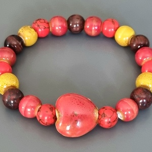 Kerámia és ásvány karkötő, gyöngy, kerámia, ősz, dekoratív, ásvány,  ajándék, nőnek, Ékszer, Ékszerszett, Ékszerkészítés, Gyöngyfűzés, gyöngyhímzés, MESKA