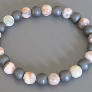 Zebrakő és hematit karkötő, szín trend, csiszolt, ásvány, gyógyító, ékszer, Meska, ajándék, nőnek, lánynak, Ékszer, Karkötő, Gyöngyös karkötő, Ékszerkészítés, MESKA