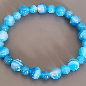 Tengerkék achát  karkötő, ásvány, gyöngy, ékszer, Magyarország, ajándék,  nőnek, Ékszer, Karkötő, Gyöngyös karkötő, Ékszerkészítés, MESKA