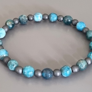 Apatit és hematit karkötő, ásvány, drágakő, ékszer, pasztell, ajándék, nőnek, Ékszer, Ékszerszett, Ékszerkészítés, MESKA