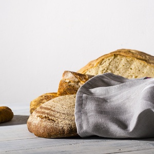 Kenyértartó zsák BÉLELT, rusztikus lenvászon, kenyérzsák, pékáru, frissentartó, szürke, fehér zero waste, környezetbarát -  - Meska.hu