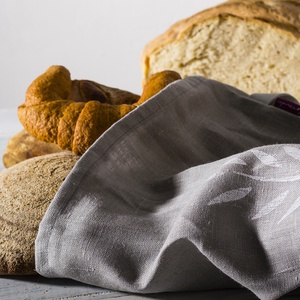 Kenyértartó zsák BÉLELT, rusztikus lenvászon, kenyérzsák, pékáru, frissentartó, szürke, fehér zero waste, környezetbarát -  - Meska.hu