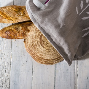 Kenyértartó zsák BÉLELT, rusztikus lenvászon, kenyérzsák, pékáru, frissentartó, szürke, fehér zero waste, környezetbarát -  - Meska.hu