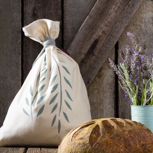 Kenyértartó zsák BÉLELT, NAGY, pamutvászon, kenyérzsák, pékáru, frissentartó, szürke, fehér zero waste, környezetbarát - Meska.hu