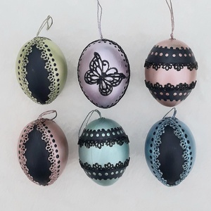 Metál húsvéti tojás 6 db vegyes - otthon & életmód - dekoráció - fali és függő dekoráció - függődísz - Meska.hu
