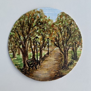 Park (minifestmény), Művészet, Festmény, Akril, Festett tárgyak, Festészet, MESKA