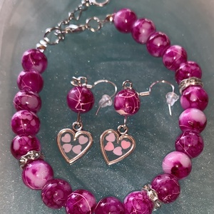 Szíves magenta karkötő szett - Meska.hu
