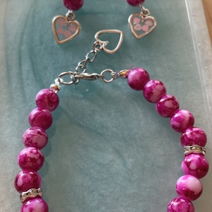 Szíves magenta karkötő szett - ékszer - ékszerszett - Meska.hu