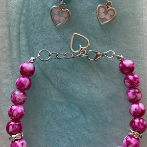 Szíves magenta karkötő szett - ékszer - ékszerszett - Meska.hu