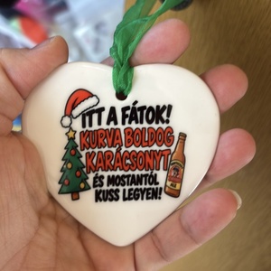 Kerámia karácsonyfadísz szív alakú - Meska.hu