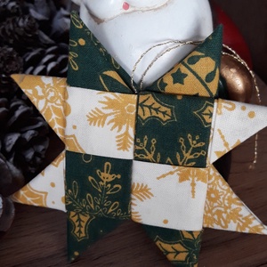 Skandináv csillag - Zöld-fehér-arany színű patchwork karácsonyfadísz - karácsony - karácsonyi lakásdekoráció - karácsonyfadíszek - Meska.hu