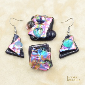 DICHROIC FUSING ÜVEGÉKSZER NO. 100 pink kék, Ékszer, Ékszerszett, Ékszerkészítés, Üvegművészet, MESKA