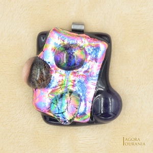 DICHROIC FUSING ÜVEGÉKSZER NO. 100 pink kék - ékszer - ékszerszett - Meska.hu