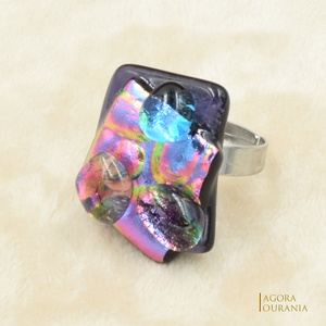 DICHROIC FUSING ÜVEGÉKSZER NO. 100 pink kék - ékszer - ékszerszett - Meska.hu