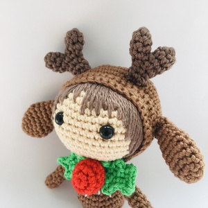 Horgolt mini rénszarvas karácsonyi kinézettel - Amigurumi szarvas figura (Rudolf) - karácsony - karácsonyi lakásdekoráció - karácsonyi manók, figurák - Meska.hu