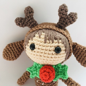 Horgolt mini rénszarvas karácsonyi kinézettel - Amigurumi szarvas figura (Rudolf) - karácsony - karácsonyi lakásdekoráció - karácsonyi manók, figurák - Meska.hu