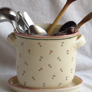 Evőeszköz szárító kerámiából, festett virágos díszítéssel - táska & tok - uzsonna- & ebéd tartó - evőeszköz tartó - Meska.hu