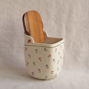 Kerámia sótartó, cukortartó fa fedéllel, virágos díszítéssel - otthon & életmód - konyhafelszerelés, tálalás - konyhai tárolás - fűszertartó - Meska.hu