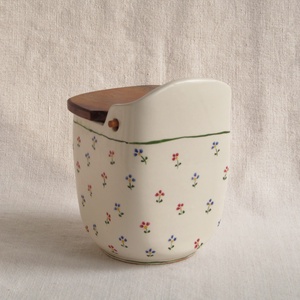 Kerámia sótartó, cukortartó fa fedéllel, virágos díszítéssel - otthon & életmód - konyhafelszerelés, tálalás - konyhai tárolás - fűszertartó - Meska.hu