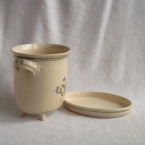 Evőeszköz szárító,  mélyített díszítéssel, kék festett virágokkal - táska & tok - uzsonna- & ebéd tartó - evőeszköz tartó - Meska.hu