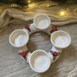 Kézzel Készített Kerámia Adventi Koszorú Piros Gyertyával - karácsony - adventi díszek - adventi koszorú - Meska.hu