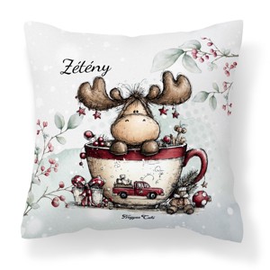 Névvel kérhető - Cuki téli jávorszarvas mintás párna, Otthon & Életmód, Lakástextil, Párna & Párnahuzat, Díszpárna (belsővel együtt), , MESKA