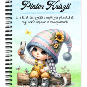 Személyre szabható - Selfie napraforgós manó lány mintás A6-os füzet, Otthon & Életmód, Papír, írószer, Jegyzetfüzet & Napló, , MESKA