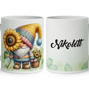 Névvel kérhető - Cuki kukucs napraforgós manó mintás bögre, Otthon & Életmód, Konyhafelszerelés, tálalás, Tálalás, Bögre & Csésze, , MESKA