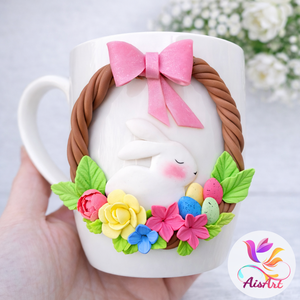 Húsvéti nyuszis bögre, Ünnepi díszek, dekorációk, Húsvéti díszek és dekorációk, Húsvéti bögre, Gyurma, MESKA