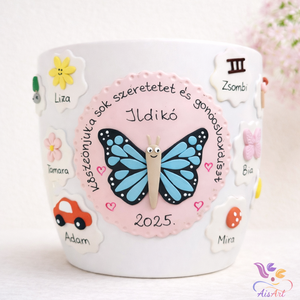 Díszített kaspó pedagógusoknak, Otthon & Életmód, Virágdekoráció, Virágtartó, Kaspó, Gyurma, MESKA