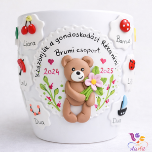 Díszített kaspó pedagógusoknak, Otthon & Életmód, Virágdekoráció, Virágtartó, Kaspó, Gyurma, MESKA