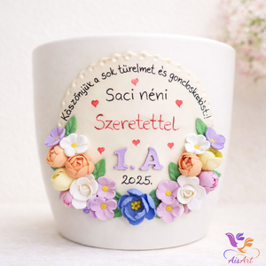 Díszített kaspó , Otthon & Életmód, Virágdekoráció, Virágtartó, Kaspó, Gyurma, MESKA