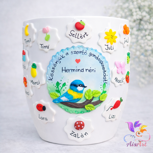 Díszített kaspó pedagógusoknak, Otthon & Életmód, Virágdekoráció, Virágtartó, Kaspó, Gyurma, MESKA