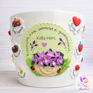 Díszített kaspó pedagógusoknak, Otthon & Életmód, Virágdekoráció, Virágtartó, Kaspó, Gyurma, MESKA