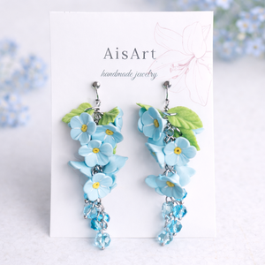 Nefelejcs fülbevaló, Ékszer, Fülbevaló, Lógó fülbevaló, Ékszerkészítés, MESKA