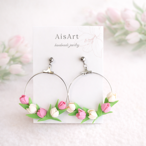 Tulipános fülbevaló, Ékszer, Fülbevaló, Karika fülbevaló, Ékszerkészítés, MESKA