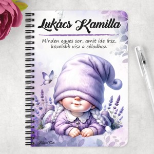 Személyre szabható - Cuki fekvő levendulás manólány mintás A5-ös füzet - otthon & életmód - papír, írószer - jegyzetfüzet & napló - Meska.hu