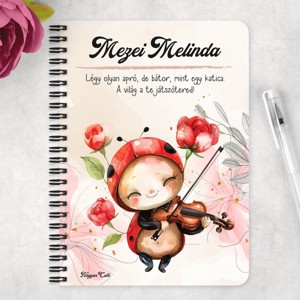 Személyre szabható - Cuki hegedűs katica mintás A5-ös füzet - otthon & életmód - papír, írószer - jegyzetfüzet & napló - Meska.hu
