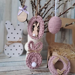 Húsvéti horgolt díszek dobozban, Ünnepi díszek, dekorációk, Húsvéti díszek és dekorációk, Húsvéti tojásfadíszek, Horgolás, Csomózás, MESKA