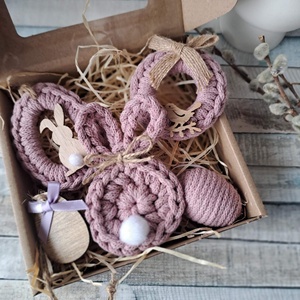 Húsvéti horgolt díszek dobozban - ünnepi díszek, dekorációk - húsvéti díszek és dekorációk - húsvéti tojásfadíszek - Meska.hu