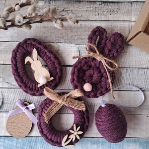 Húsvéti horgolt díszek dobozban, Ünnepi díszek, dekorációk, Húsvéti díszek és dekorációk, Húsvéti tojásfadíszek, Horgolás, Csomózás, MESKA